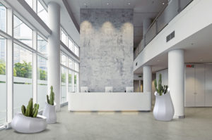 Triptik Beton Blumenkübel Innenraum Ensemble