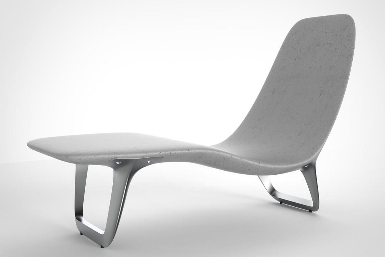 Chaise longue en béton avec repose-pieds en inox / stayconcrete